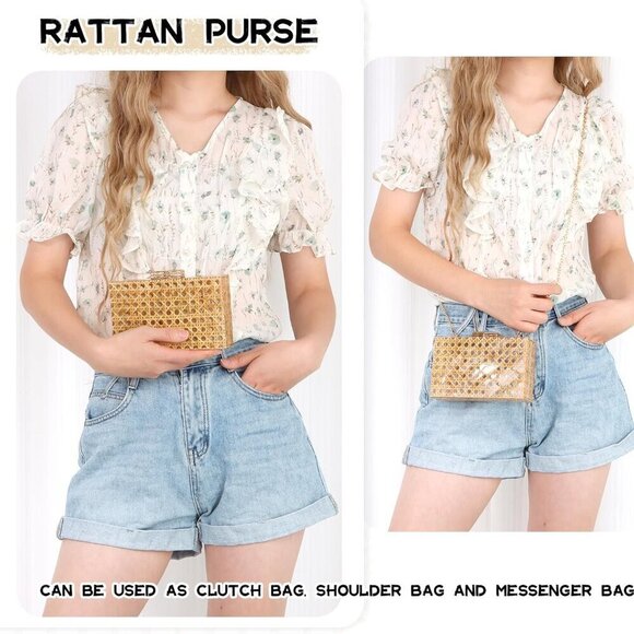 Women’s Rattan Acrylic Clutch Purse Woven Pattern Evening Bag for Party Wedding main image 7